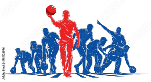 Group of diverse athletes in various sports silhouettes with a basketball player in red