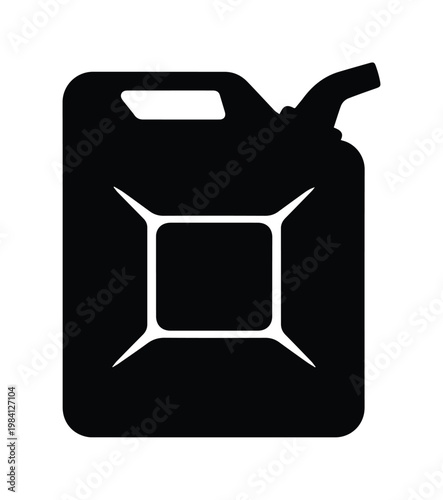 Black fuel can vector icon, a classic jerrycan silhouette, essential for gas and oil storage, transportation, and emergency fuel supply graphics.