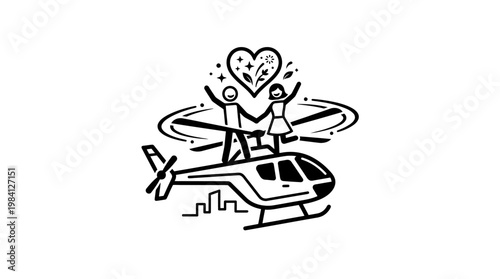 Couple Celebrating on Helicopter with Heart