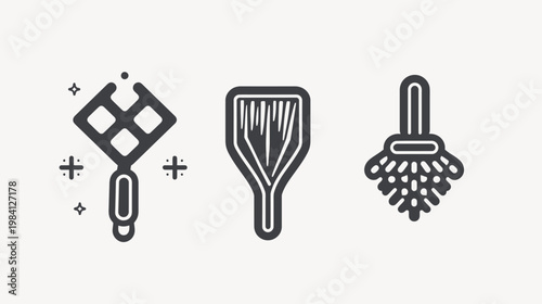 Vector graphics showcase three distinct mop designs on a white background