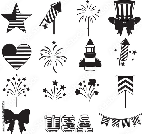 Patriotic icons with fireworks and american symbols on vector illustration