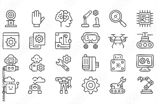 Artificial intelligence, machine learning and robot automation icons for smart technology platforms