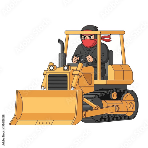 Ninja driving a bulldozer