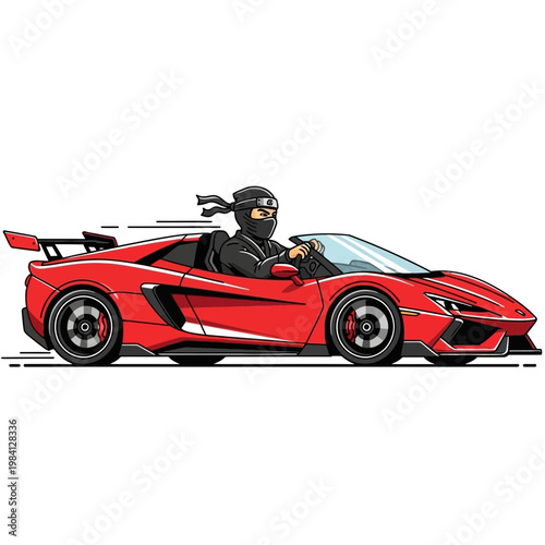 Ninja driving red sports car