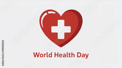 Red heart with medical cross symbol and world health day text first aid hospital medicine wellness healthcare charitable illustration awareness