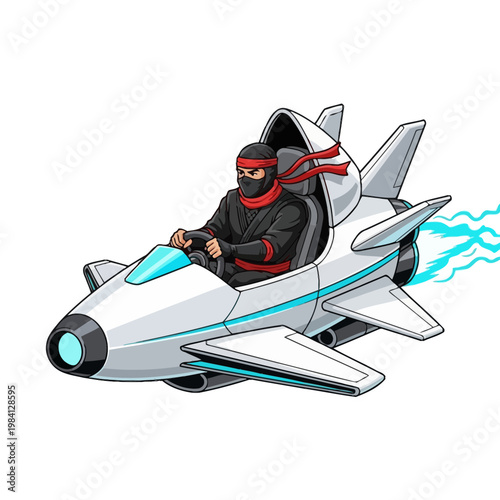 Ninja piloting a futuristic spaceship, speed effect