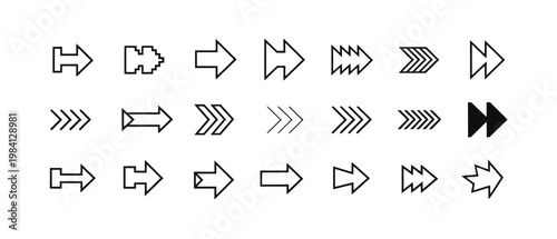 Various arrow icons with different styles and patterns, including pixelated and striped designs