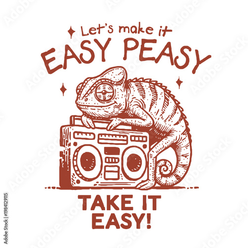 chameleon on boombox with easy peasy text