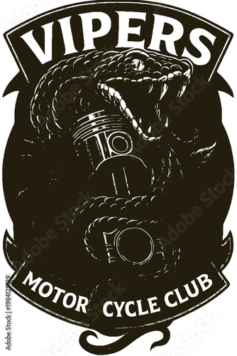 Vipers Motorcycle Club logo with snake and engine
