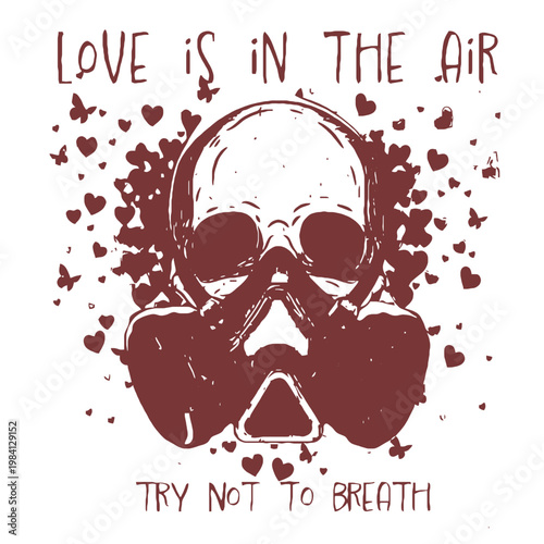 Valentine's Day gas mask with hearts and love text