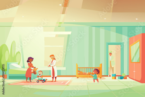 Pediatric Ward With Children Playing And Doctors p