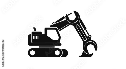 Black silhouette of an excavator machine.