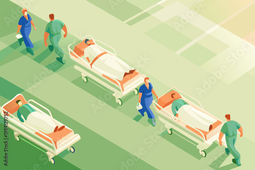 Busy Hospital Emergency Room With Doctors And Nurs