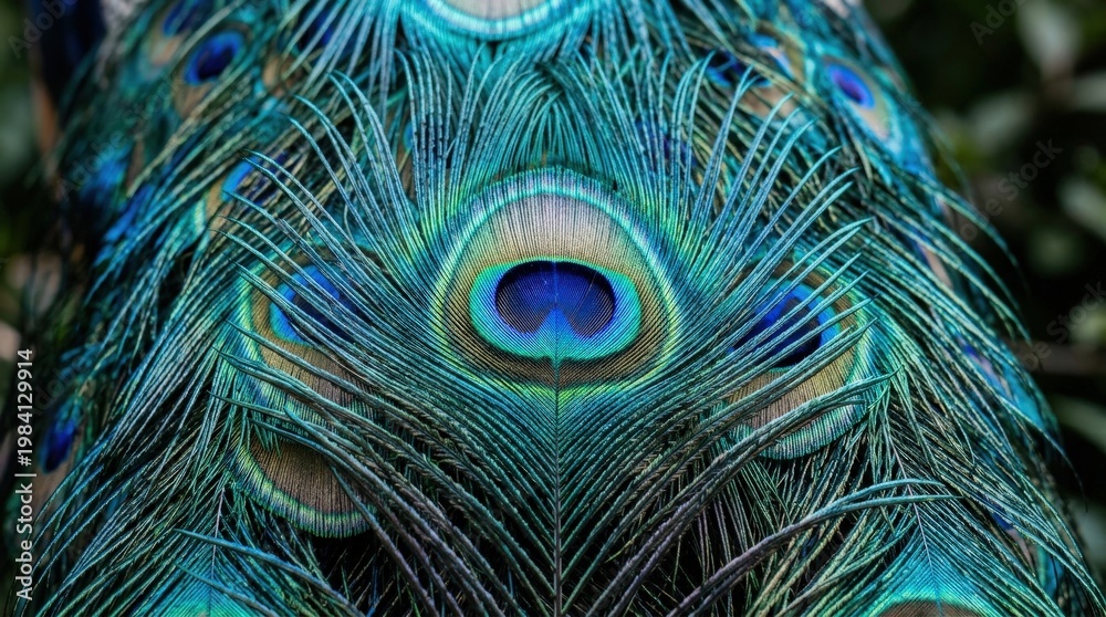 Fototapeta premium Vibrant Close-Up of Colorful Peacock Feathers with Intricate Patterns in Nature