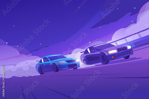 Lap Battle Between Two Cars Competing For fi