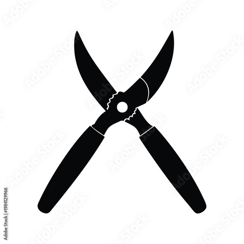 Garden shears sharp blades and a central pivot point, silhouette vector illustration, garden scissors silhouette vector illustration