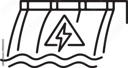 Hydroelectric power dam icon with lightning bolt symbol representing renewable energy and electricity generation clean vector illustration for concept design