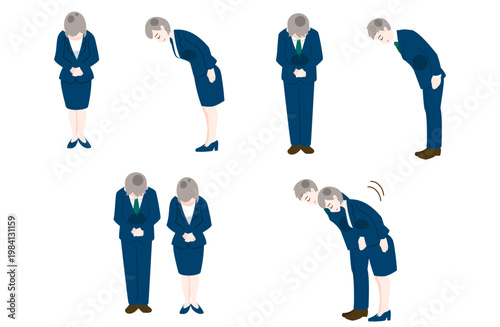 Business people bowing set for apology and greeting