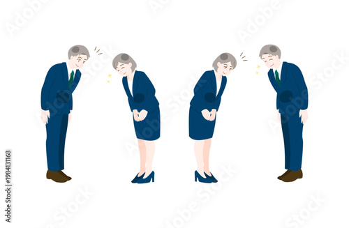 Smiling business people bowing for greeting and customer service