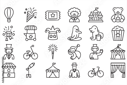 Carnival and circus icons with clown tent animals and fair attractions