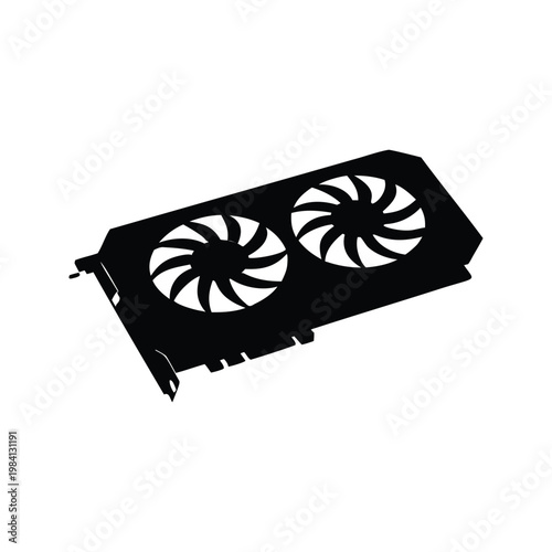Silhouette of dual fan graphics card cooling system for gaming pc design, graphics card silhouette vector illustration