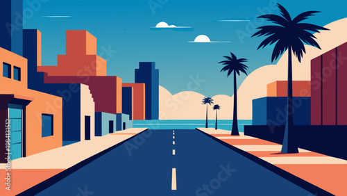 Cuadro en lienzo Coastal City Street Vector