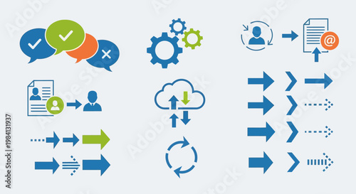 Collection of business process icons.