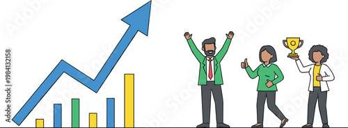 Business growth success concept with rising chart arrow team achievement leadership and financial performance illustration