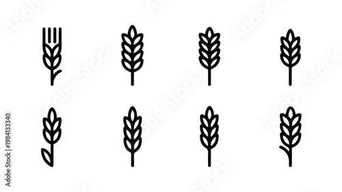 Set of simple line icons representing wheat and grain stalks with line art food ingredient agriculture botanical illustration minimalist