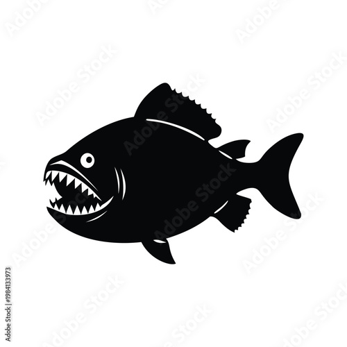 Silhouette of a fierce fish sharp teeth, perfect for marine life vector illustration, piranha silhouette vector illustration