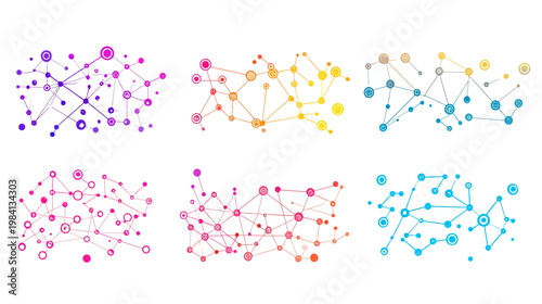 Colorful, abstract digital art featuring interconnected networks, created with circles and lines