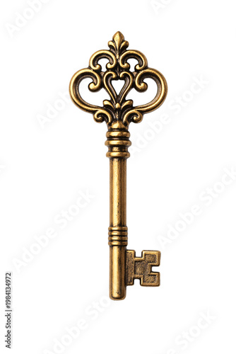 Fotografie Antique ornate golden skeleton key with intricate scrollwork and png isolated tr
