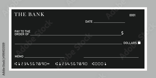 Black blank  check template vector. Blank check - vector illustration
