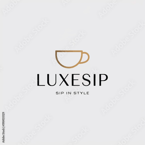 Elegant coffee cup and text logo for luxe sip with beverage minimalist business restaurant typography illustration logotype branding identity