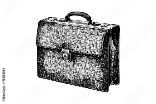 Professional leather briefcase or business bag in stipple art style