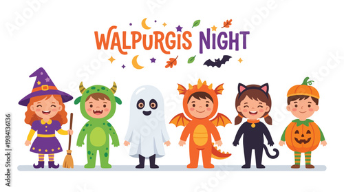 Vector of children celebrating "Walpurgis Night" 1