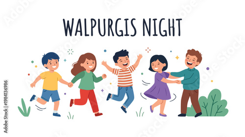 Vector of children celebrating "Walpurgis Night" 4