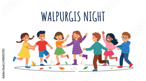 Vector of children celebrating "Walpurgis Night" 3