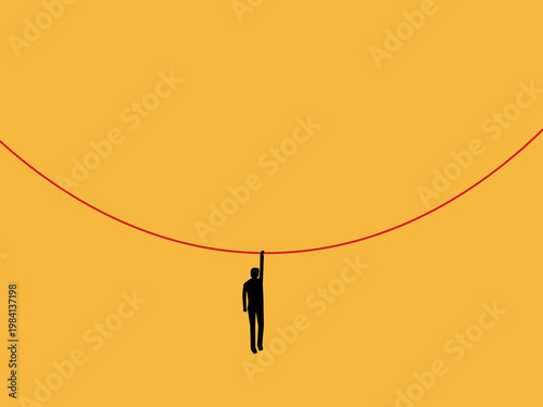 businessman fell off the rope but grabbed onto it with his hand.