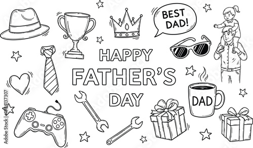 Father's day doodles a hand drawn collection of gifts and celebratory icons