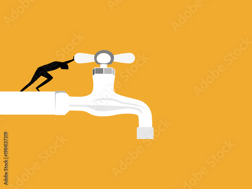 businessman tried to turn on the water tap