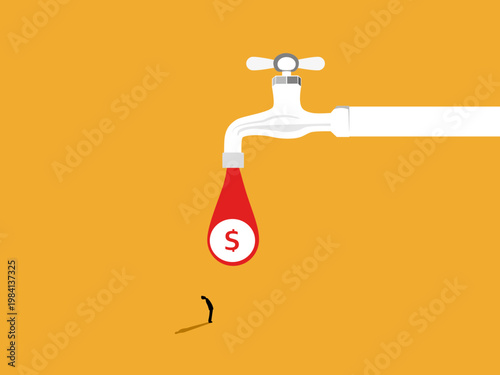 businessman looked at the faucet which had money on it