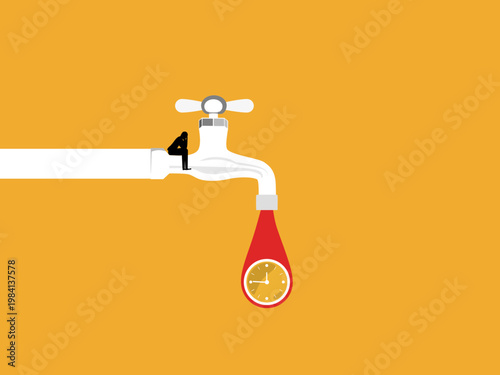 businessman sat sadly watching the time slip away from the tap.
