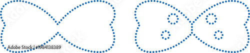 Abstract illustration of two complex shapes composed of small blue dots on a white background