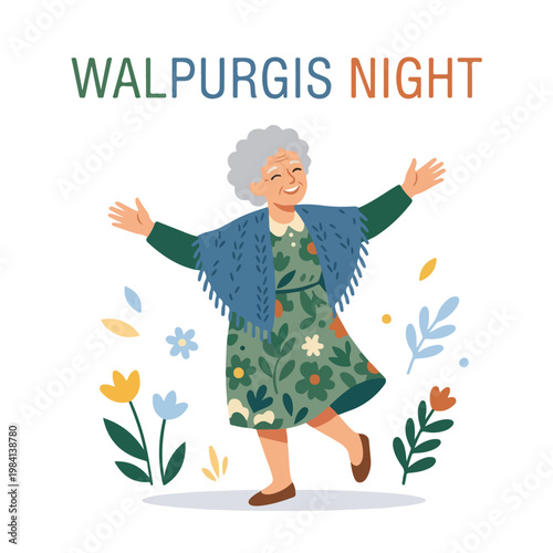 Vector of a elderly woman celebrating "Walpurgis Night" 1
