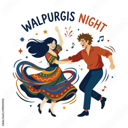 Vector of a young couple celebrating "Walpurgis Night" 3