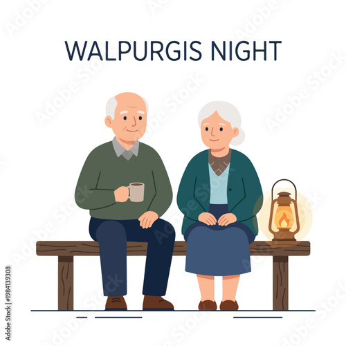 Vector of a old couple celebrating "Walpurgis Night" 2