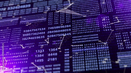 HUD Futuristic Digital Data Number Code Animation Perspective View With Low Poly Moving 4K Motion. Abstract Binary Decimal Number Monitor Display