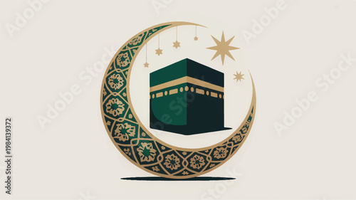 Islamic holiday symbol for eid al-adha with kaaba and decorative crescent moon eid mubarak religious festival islamic culture muslim holiday