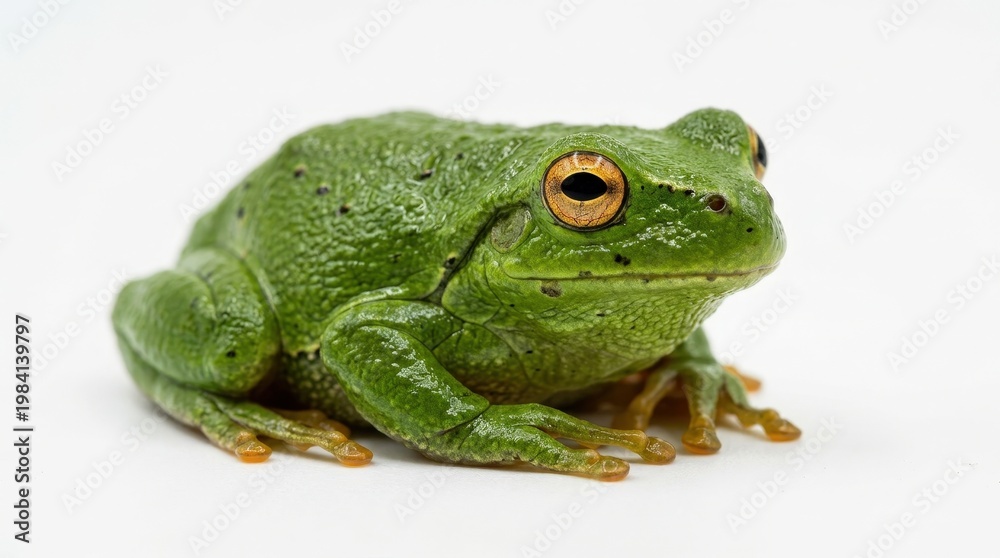 Fototapeta premium Close-Up of Green Frog with Striking Eyes on Plain Background Capturing Nature's Beauty